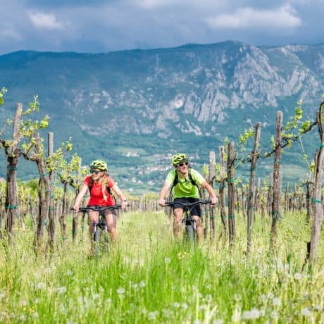 Mlad par kolesari z električnimi kolesi po Vipavski dolini