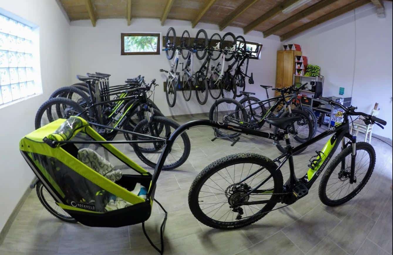 RockVelo rental shop in Skrilje, Vipava valley Slovenia. Ebikes MTB bikes road bikes available.