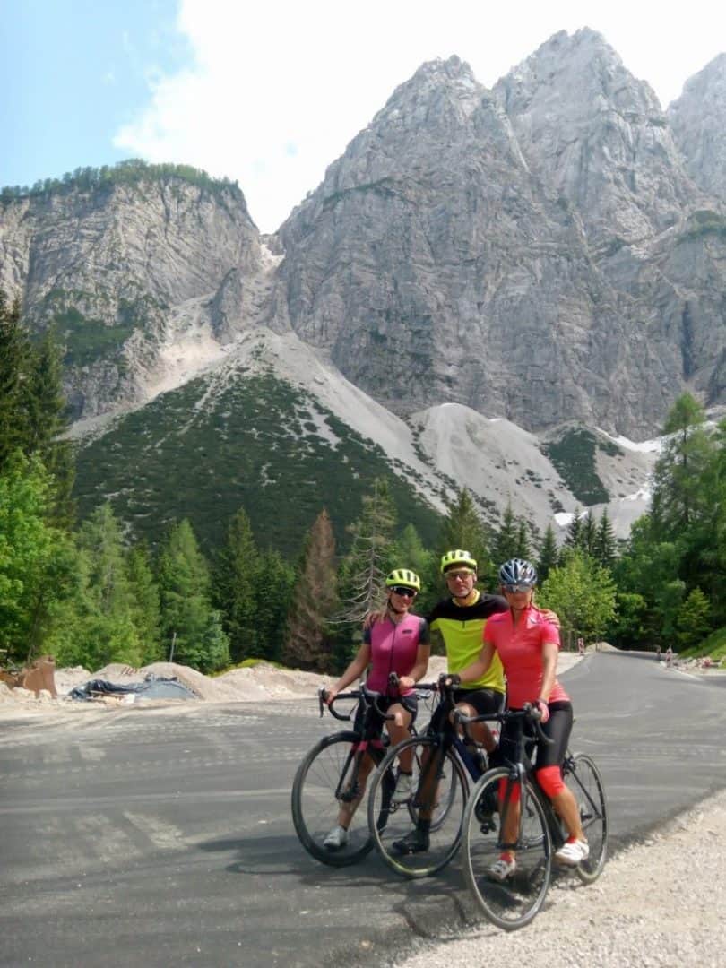 Cyclists at Vrsic pass Slovenia. RockVelo cycling tours.